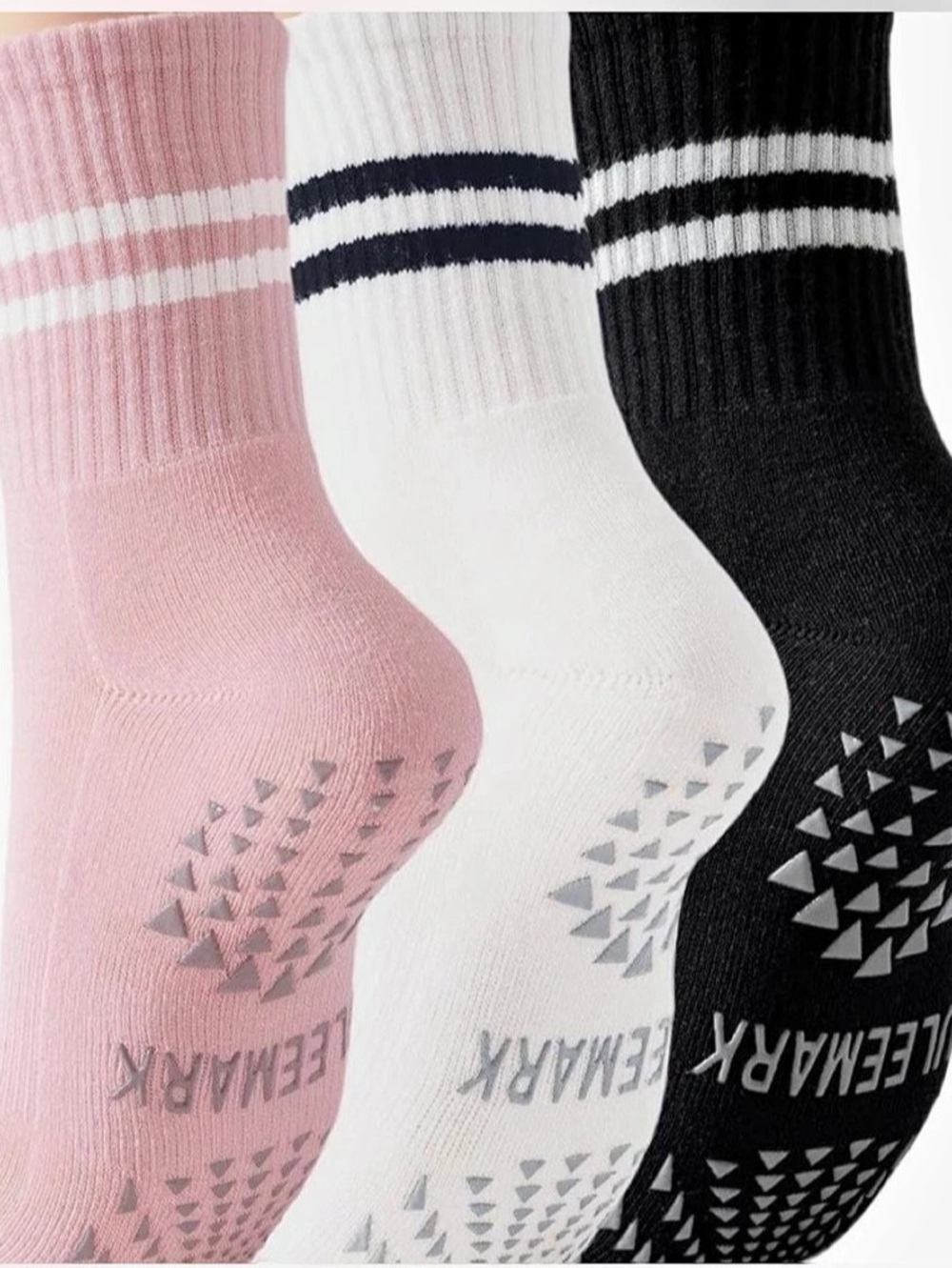LEEMARK Grip Socks 3-Pack Bundle – 9 Pairs – Pink White Black